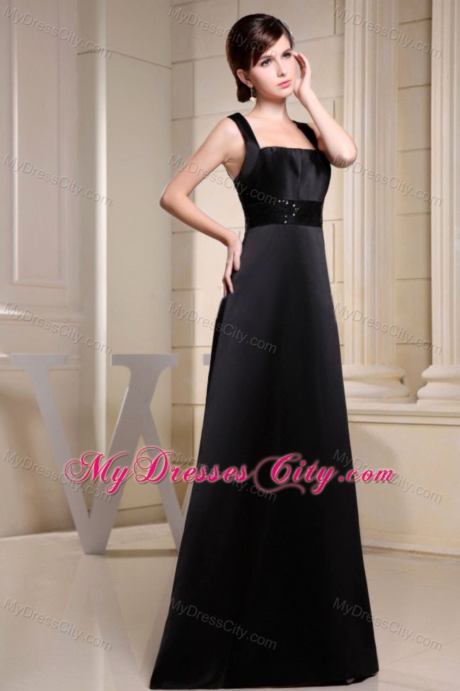 Hot Sale Square Long Black Formal Prom Dress With Belt