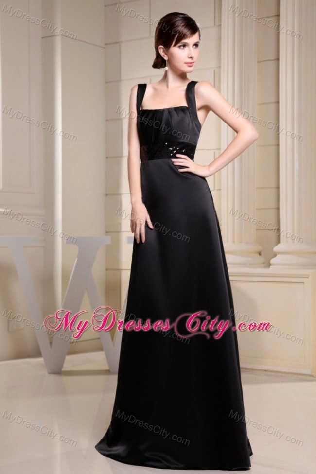 Hot Sale Square Long Black Formal Prom Dress With Belt