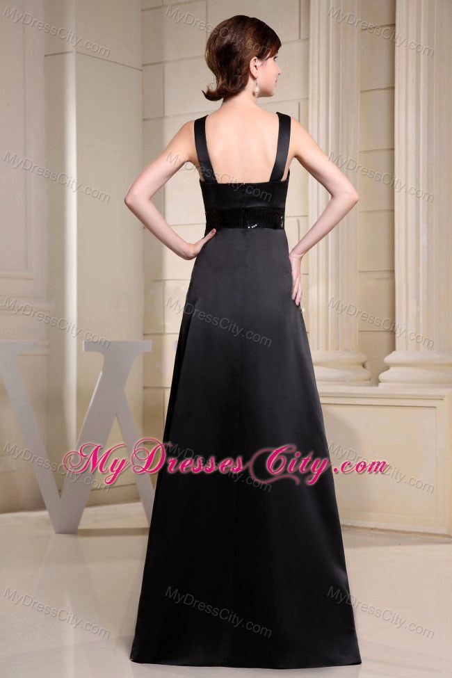 Hot Sale Square Long Black Formal Prom Dress With Belt