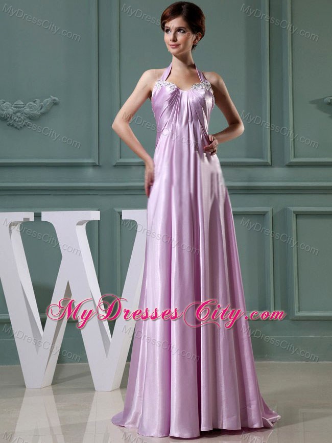 Empire Halter Beading Zipper Up Back Lavender Prom Dress