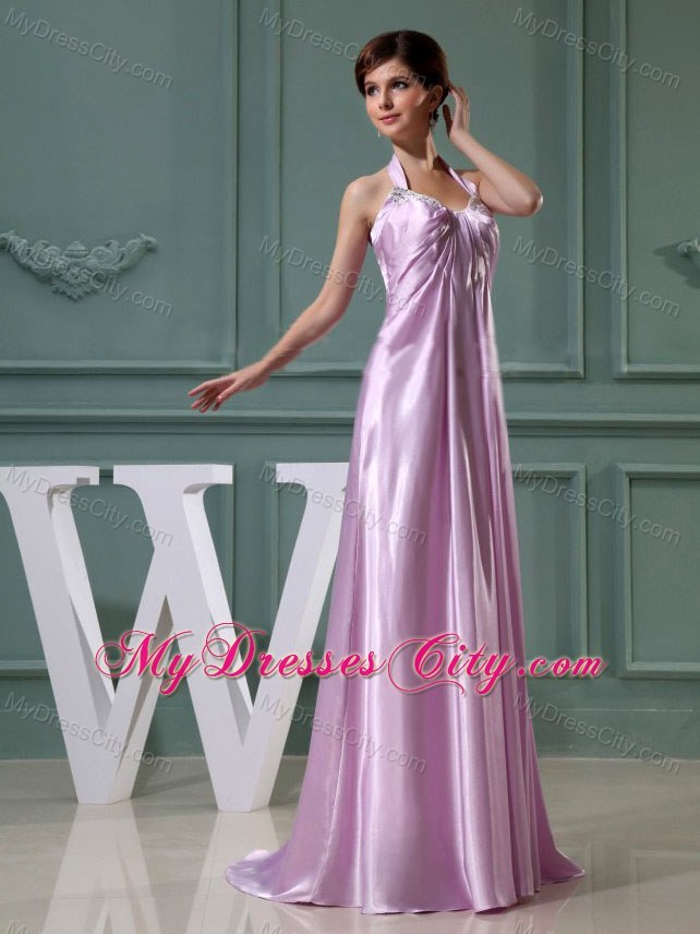 Empire Halter Beading Zipper Up Back Lavender Prom Dress