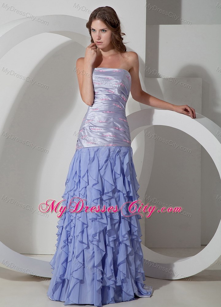 Ruched Strapless Beading 2013 Lilac Prom Dress with Ruffles