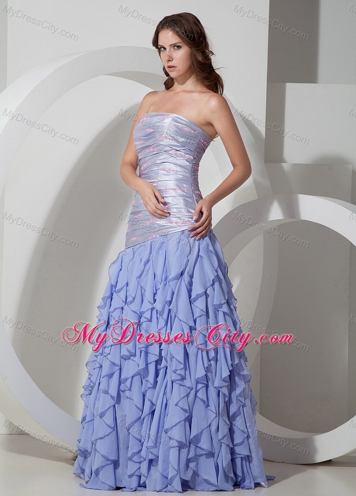 Ruched Strapless Beading 2013 Lilac Prom Dress with Ruffles