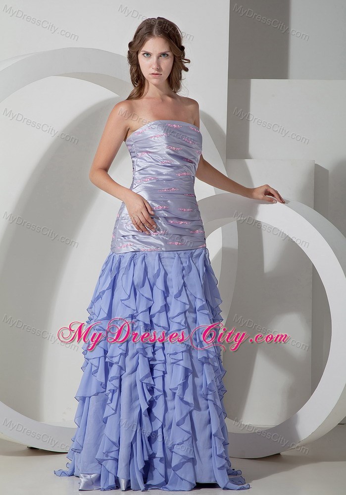 Ruched Strapless Beading 2013 Lilac Prom Dress with Ruffles