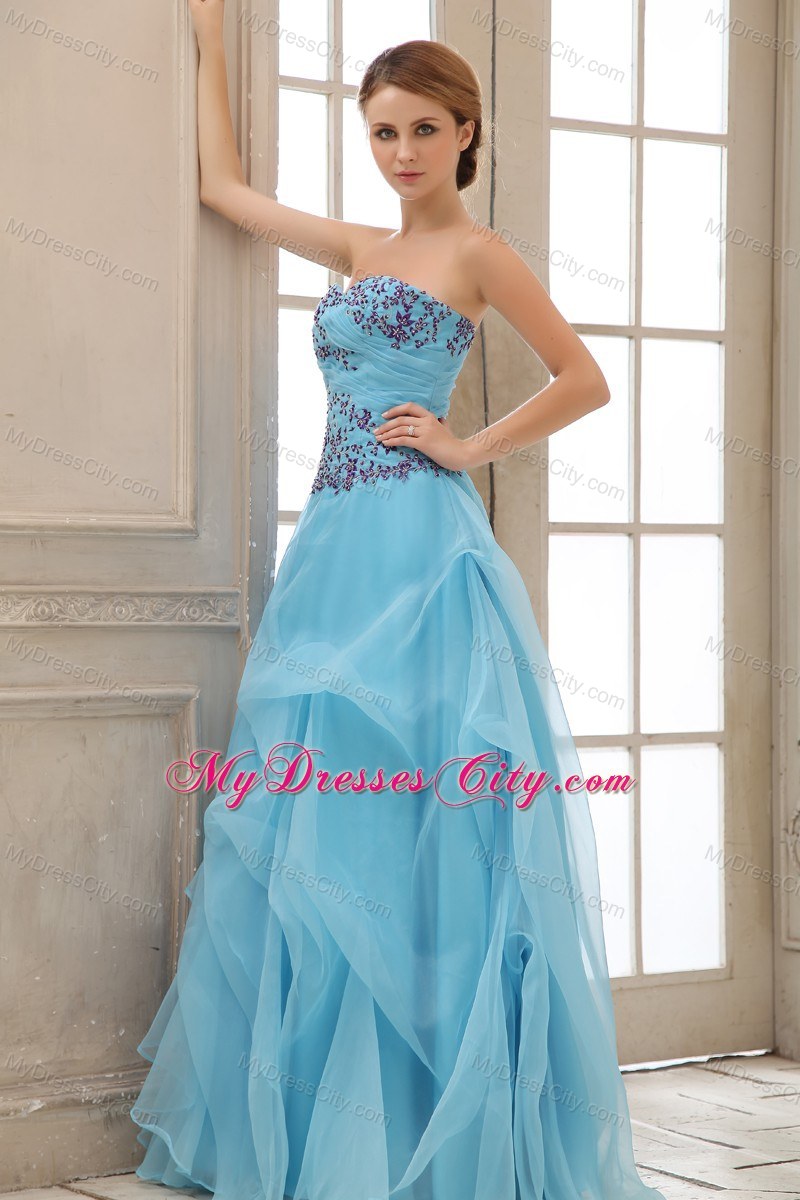 Custom Made Sweetheart Appliques Organza Aqua Blue Prom Gowns