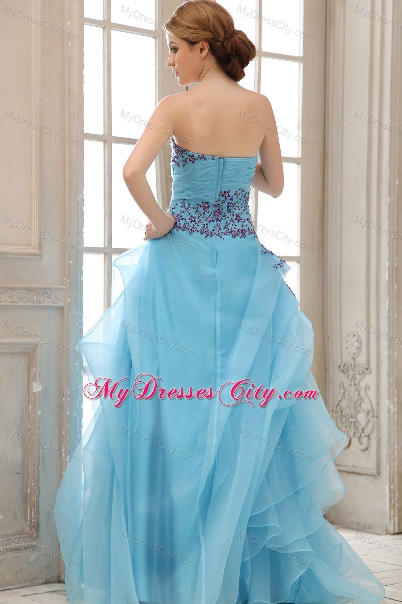 Custom Made Sweetheart Appliques Organza Aqua Blue Prom Gowns