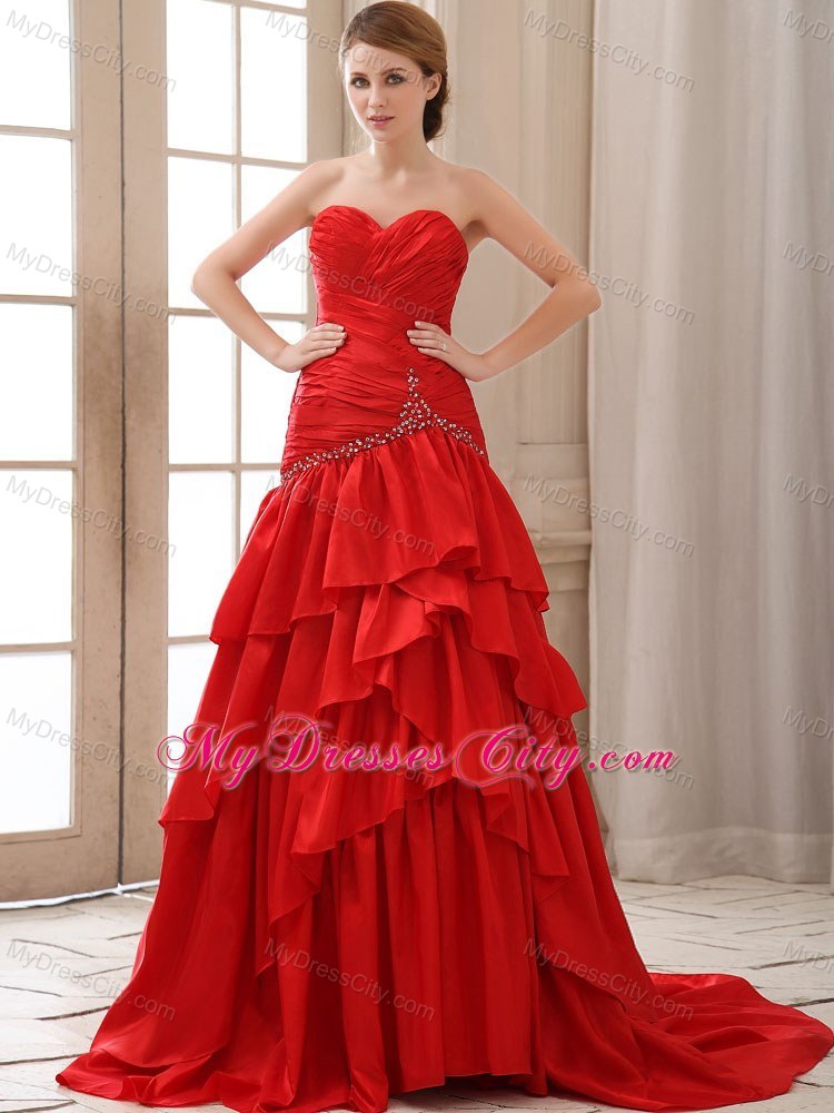 Ruched Sweetheart Ruffles Layers Red Prom Dress for Women