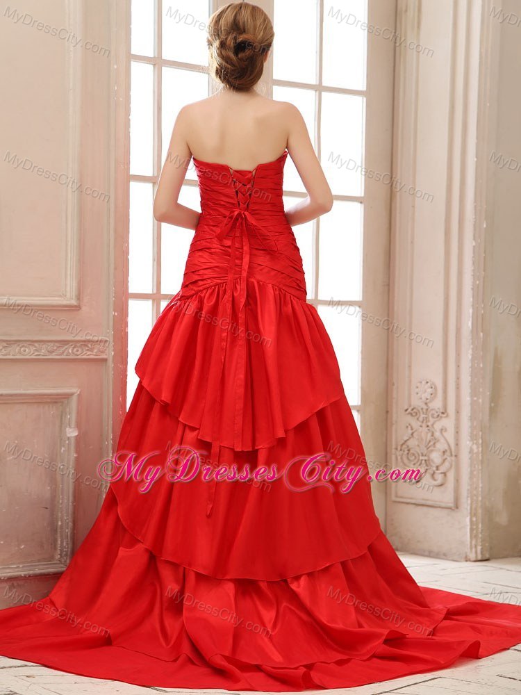 Ruched Sweetheart Ruffles Layers Red Prom Dress for Women