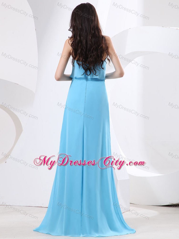 Strapless Chiffon Cheap Baby Blue Prom Dress with Slits On the Side