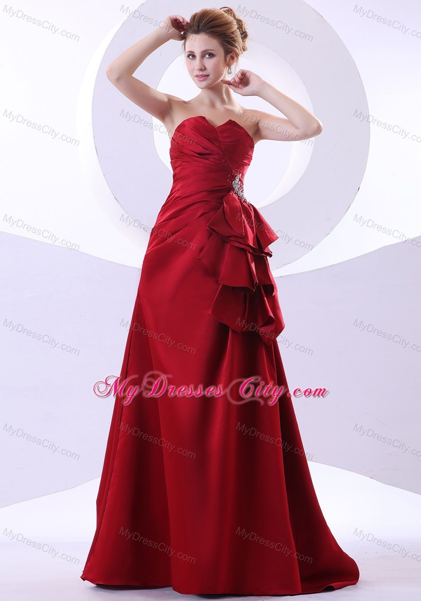 Ruched Taffeta A-line Beading V-Cut Neck 2013 Wine Red Prom Dress