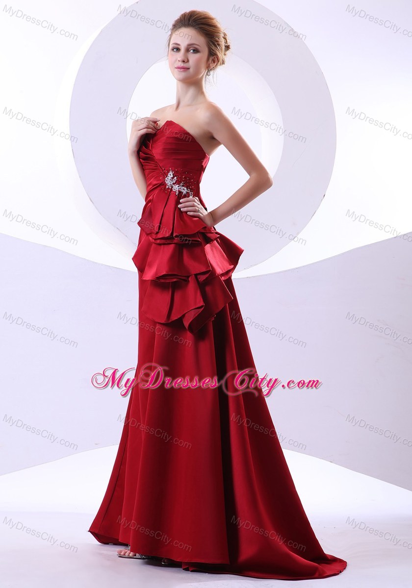 Ruched Taffeta A-line Beading V-Cut Neck 2013 Wine Red Prom Dress