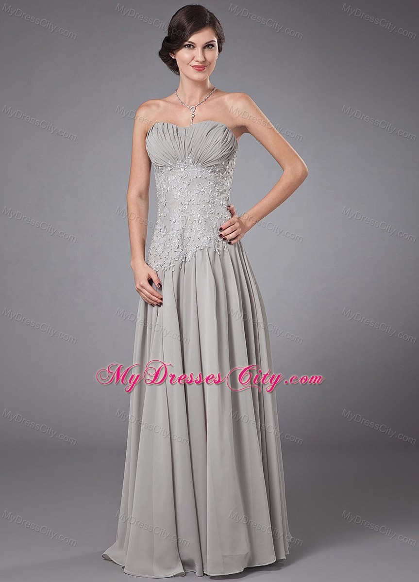 Lace Appliques Sweetheart Ruched Chiffon Grey Prom Dress 2013