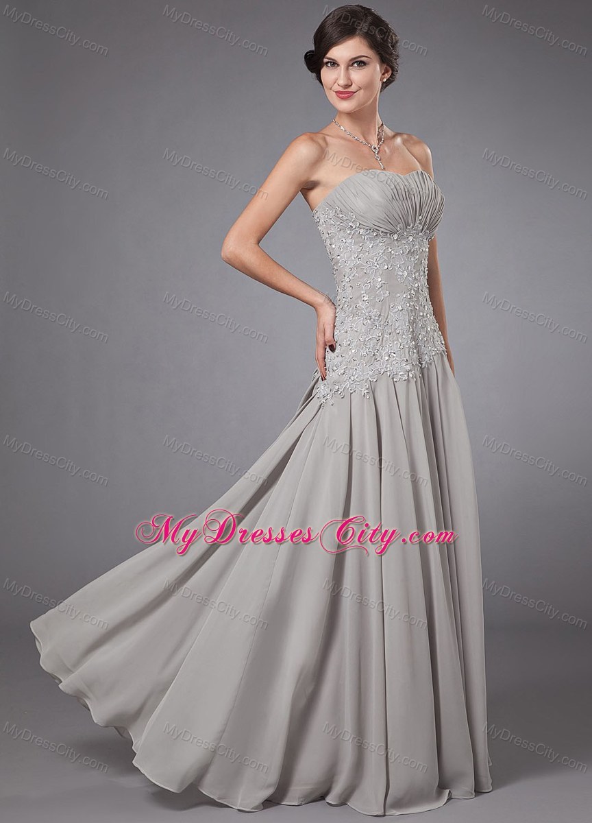 Lace Appliques Sweetheart Ruched Chiffon Grey Prom Dress 2013