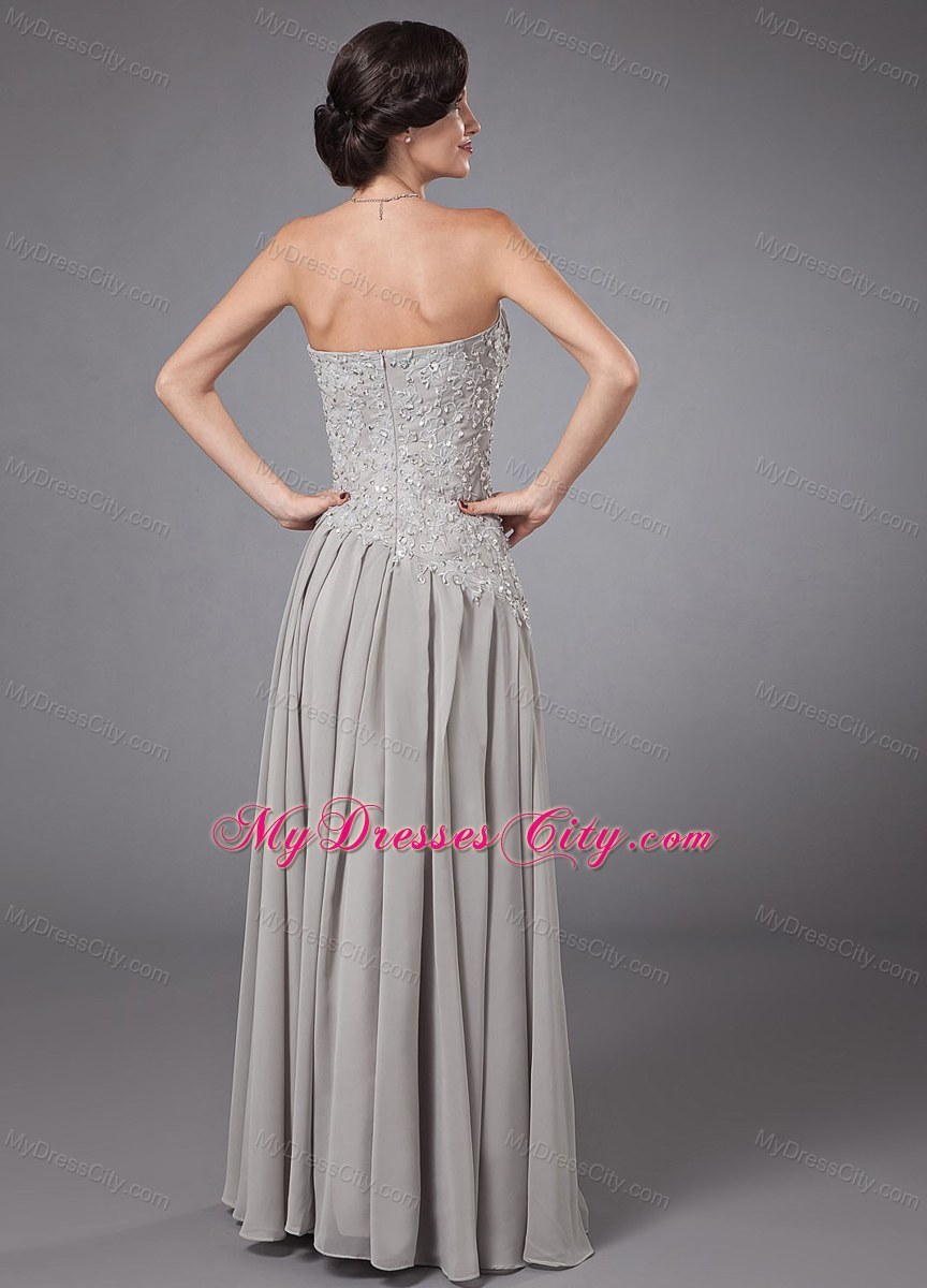 Lace Appliques Sweetheart Ruched Chiffon Grey Prom Dress 2013