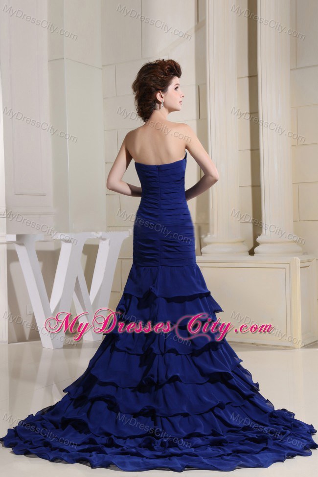 Elegant Style Ruffles Layers Sweetheart Ruched Blue Prom Dress