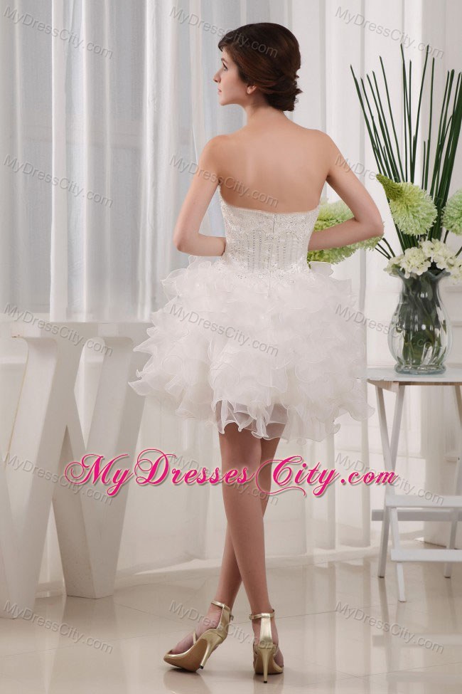 Beaded Ruffles Sweetheart Ball Gown Mini-length White Prom Dress