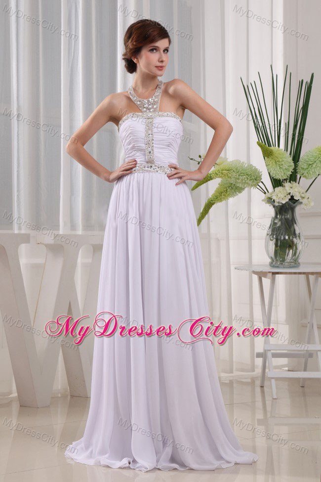 Beading and Ruches Empire White 2013 Prom Gown With Jeweled Neckline