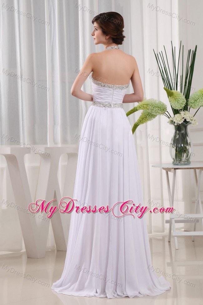 Beading and Ruches Empire White 2013 Prom Gown With Jeweled Neckline