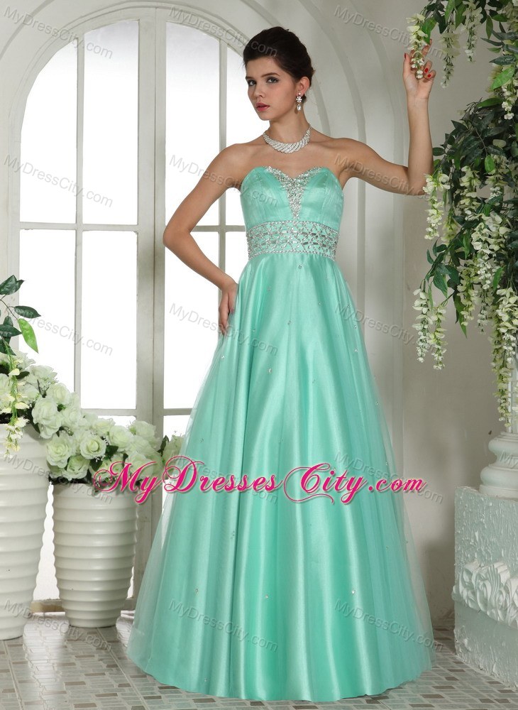 Sweetheart Apple Green Beaded and Rhinestones Party Dress