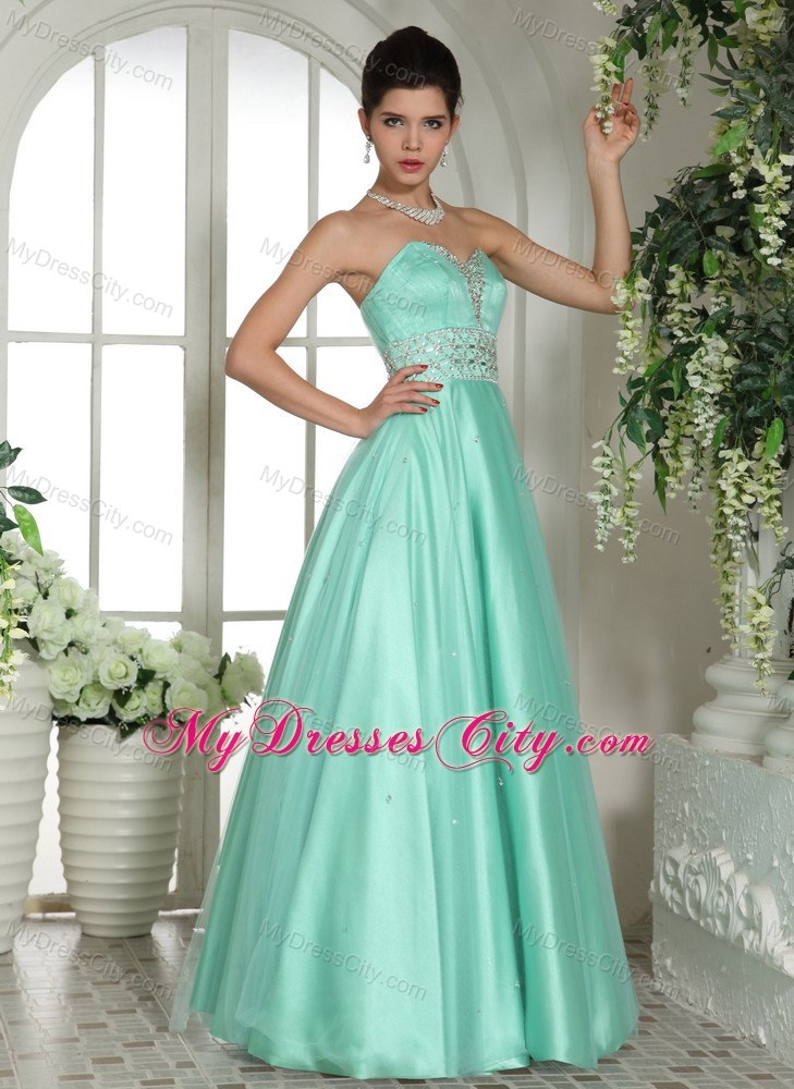 Sweetheart Apple Green Beaded and Rhinestones Party Dress