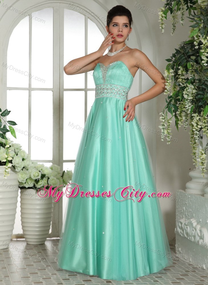 Sweetheart Apple Green Beaded and Rhinestones Party Dress