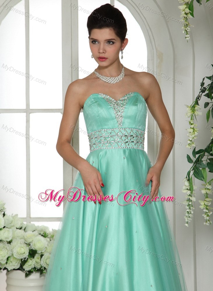 Sweetheart Apple Green Beaded and Rhinestones Party Dress