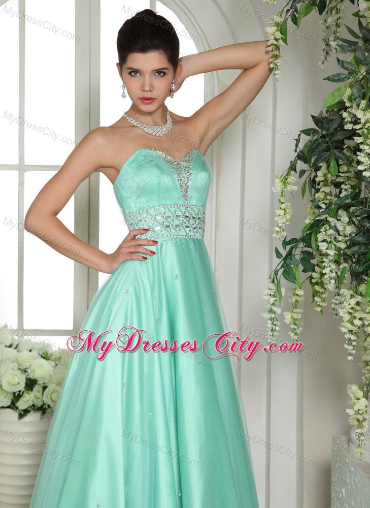 Sweetheart Apple Green Beaded and Rhinestones Party Dress