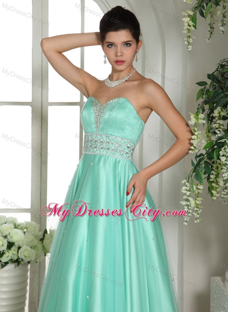 Sweetheart Apple Green Beaded and Rhinestones Party Dress