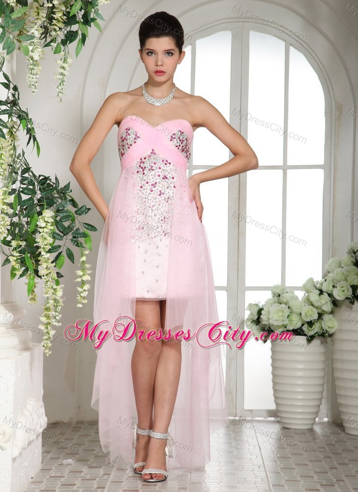 Beaded Sweetheart Front Short Back Long Pink Prom Dress 2013