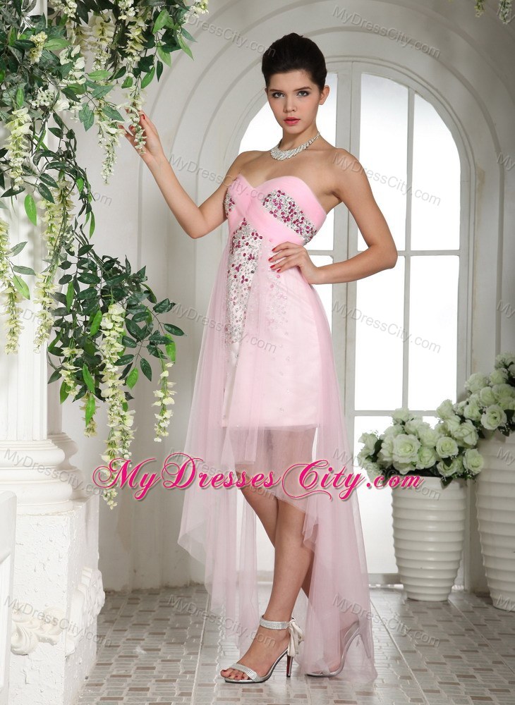 Beaded Sweetheart Front Short Back Long Pink Prom Dress 2013