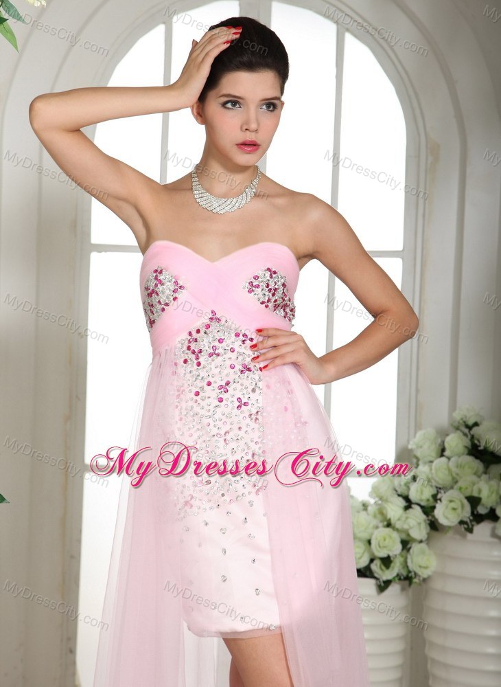 Beaded Sweetheart Front Short Back Long Pink Prom Dress 2013