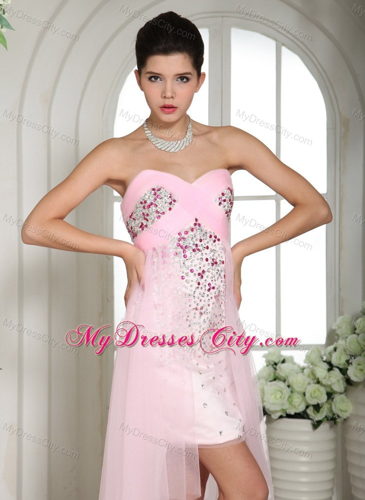 Beaded Sweetheart Front Short Back Long Pink Prom Dress 2013