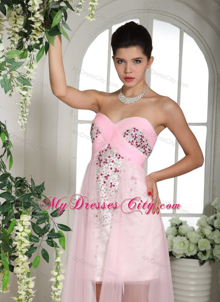 Beaded Sweetheart Front Short Back Long Pink Prom Dress 2013