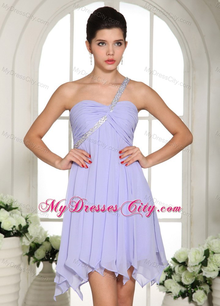 Beaded One Shoulder Mini-length Chiffon 2013 Lilac Prom Dress