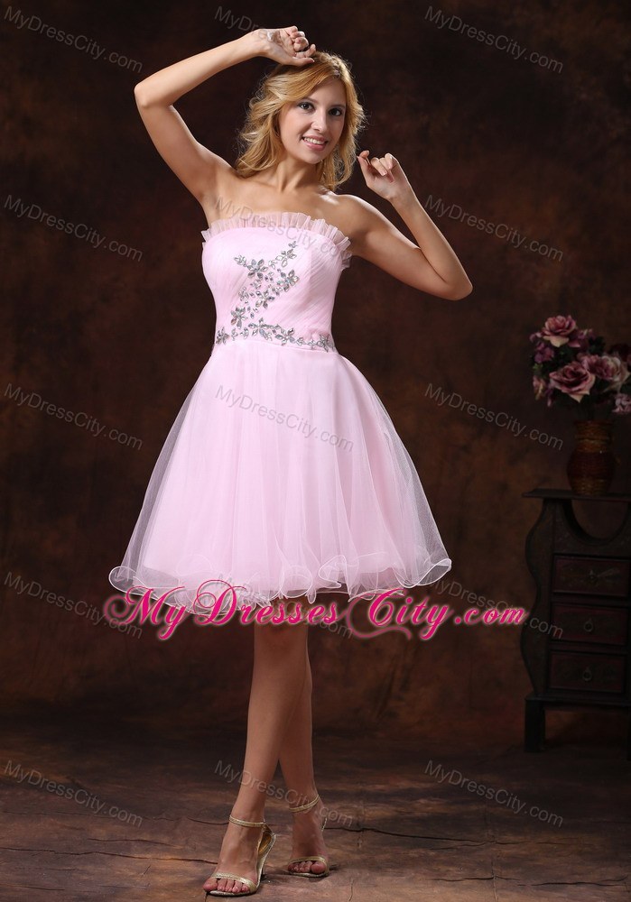 Cheap Baby Pink Mini Prom Cocktail Dress With Beading