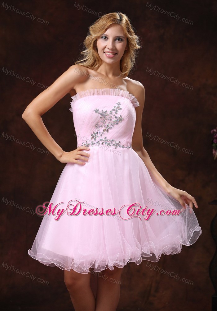 Cheap Baby Pink Mini Prom Cocktail Dress With Beading