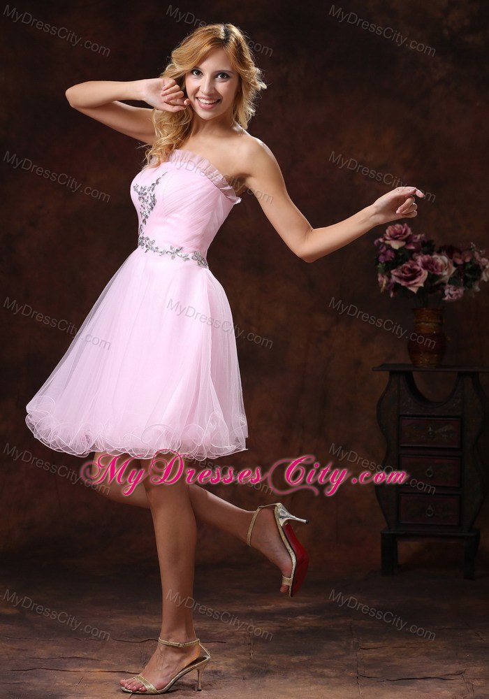 Cheap Baby Pink Mini Prom Cocktail Dress With Beading