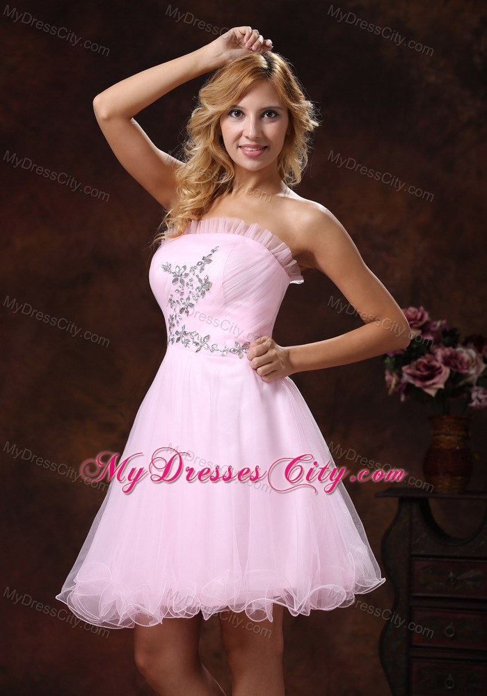 Cheap Baby Pink Mini Prom Cocktail Dress With Beading