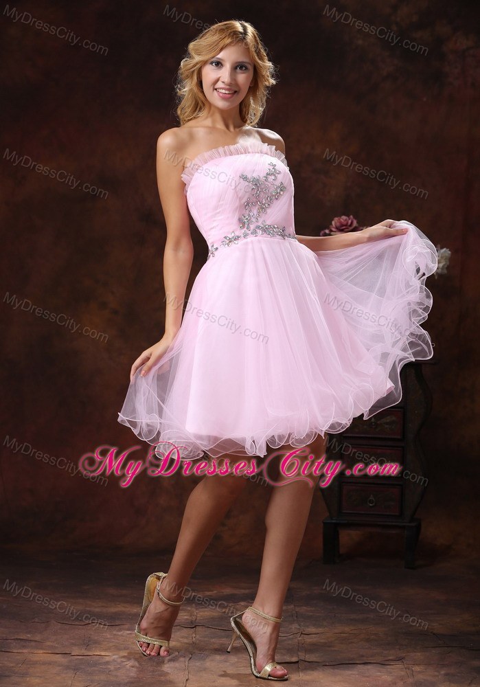 Cheap Baby Pink Mini Prom Cocktail Dress With Beading