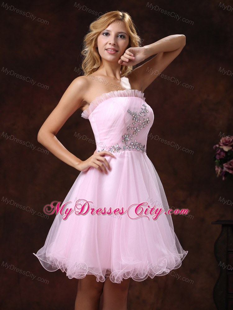 Cheap Baby Pink Mini Prom Cocktail Dress With Beading