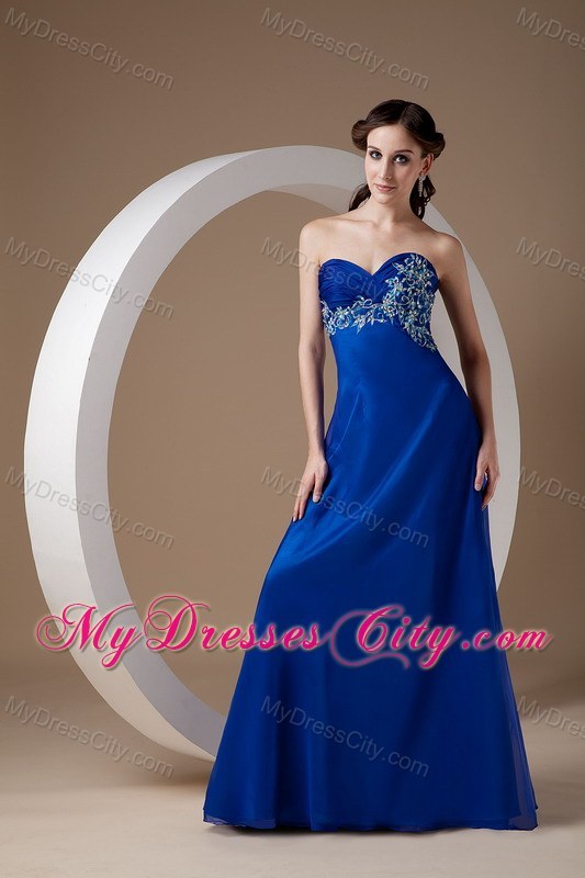 Blue Empire Sweetheart Appliques Evening Dress with Train