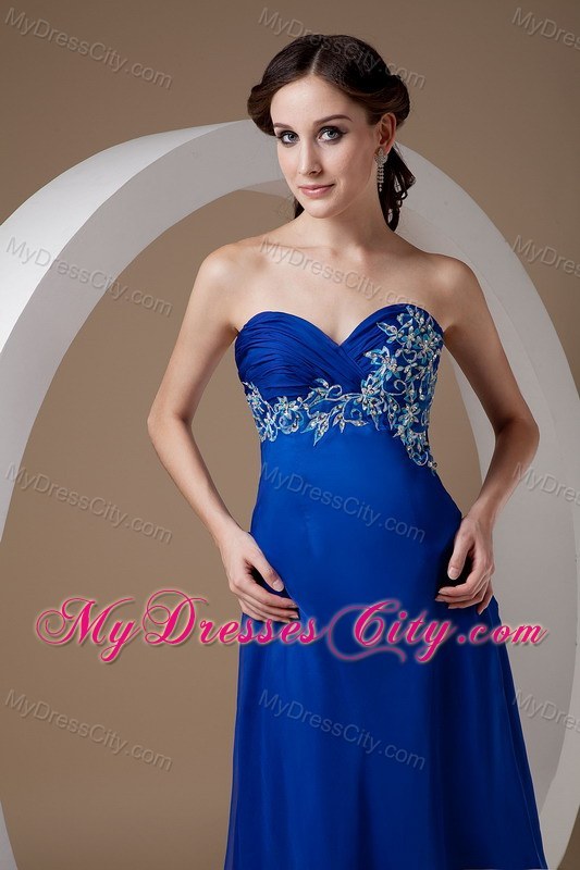 Blue Empire Sweetheart Appliques Evening Dress with Train