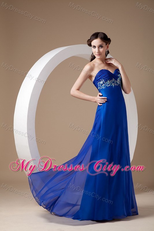 Blue Empire Sweetheart Appliques Evening Dress with Train