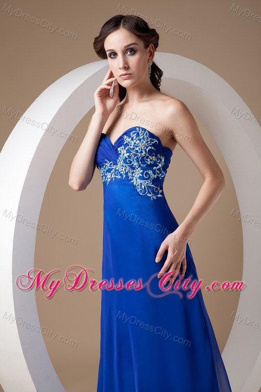 Blue Empire Sweetheart Appliques Evening Dress with Train