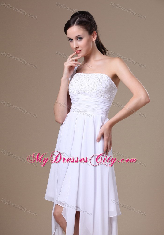 One Shoulder White Asymmetrical Prom Dress With Appliques