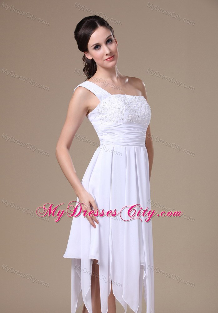 One Shoulder White Asymmetrical Prom Dress With Appliques