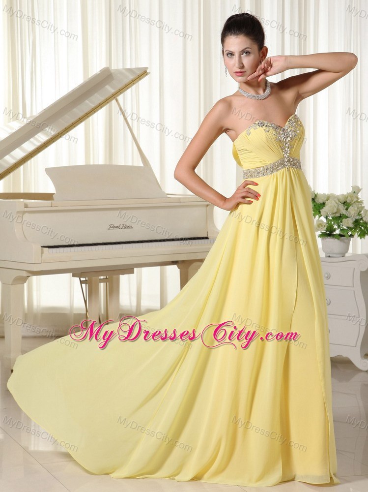 Beaded Waist Sweetheart Light Yellow Homecoming Dress