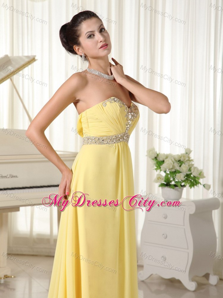 Beaded Waist Sweetheart Light Yellow Homecoming Dress