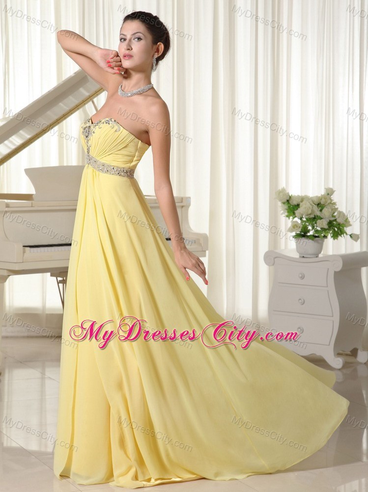 Beaded Waist Sweetheart Light Yellow Homecoming Dress