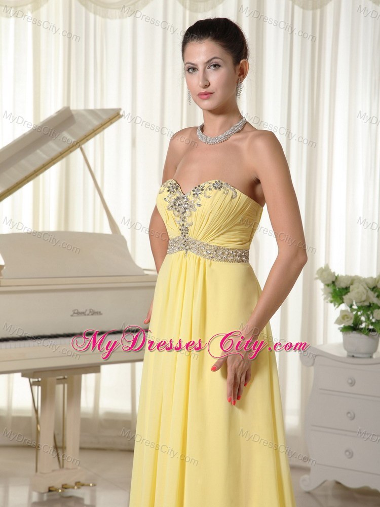 Beaded Waist Sweetheart Light Yellow Homecoming Dress